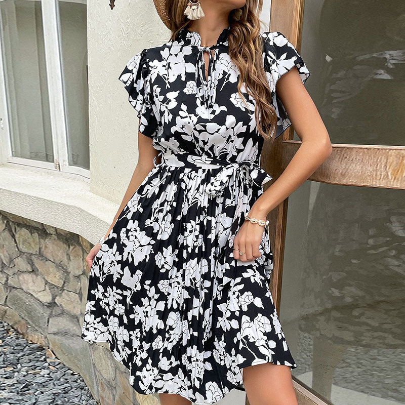 Midi floral printed dress for ladies with elegant ruffles Lune London