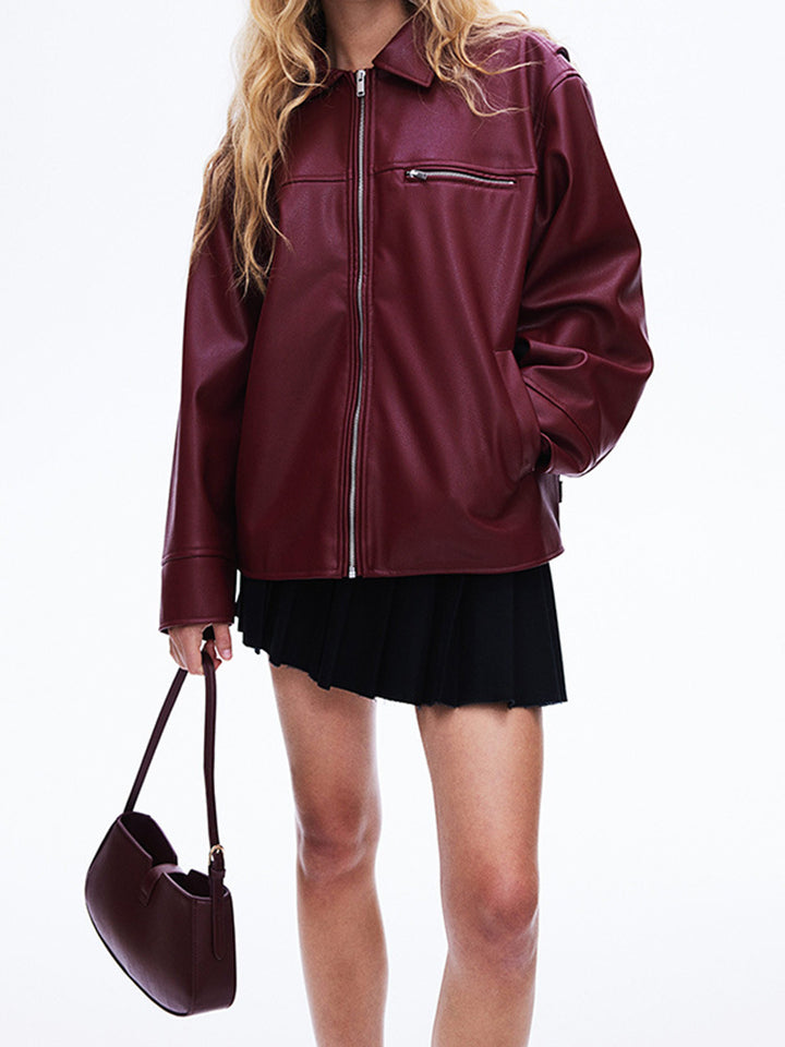 Fashionable synthetic leather jacket for women with elastic hem and modern cut Lune London
