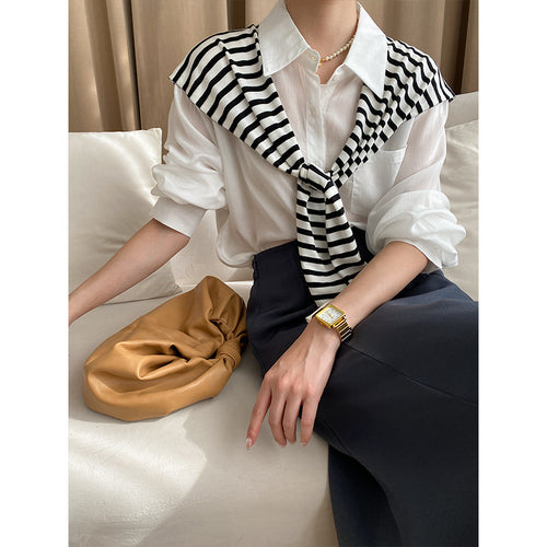Women's Elegant Blouse with Striped Sweater Neckline Chic & Stil