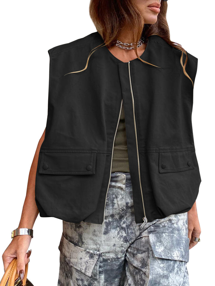 Women's Stylish Utility Vest with Zipper Lune London