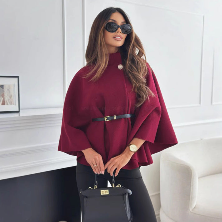 Elegant and fashionable women's cape-coat with textured fabric belt Lune London