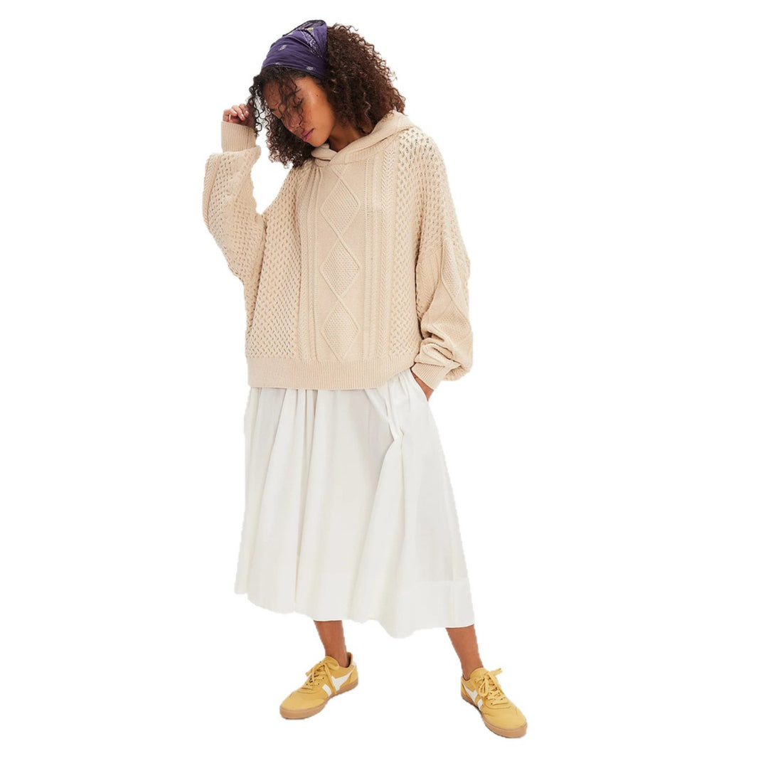 Ladies chunky knit hoodie with stylish braid pattern Lune London