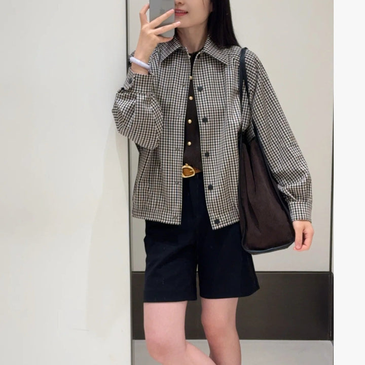 Checkered work jacket for ladies with trendy design featuring high-quality details Lune London