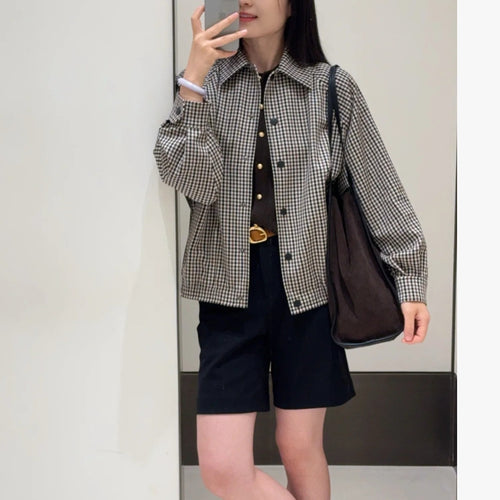 Checkered work jacket for ladies with trendy design featuring high-quality details Amarae