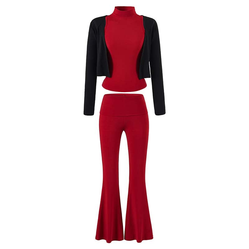 Women's Loungewear Set with Bolero, Turtleneck Cropped Top and Flared Trousers Amarae