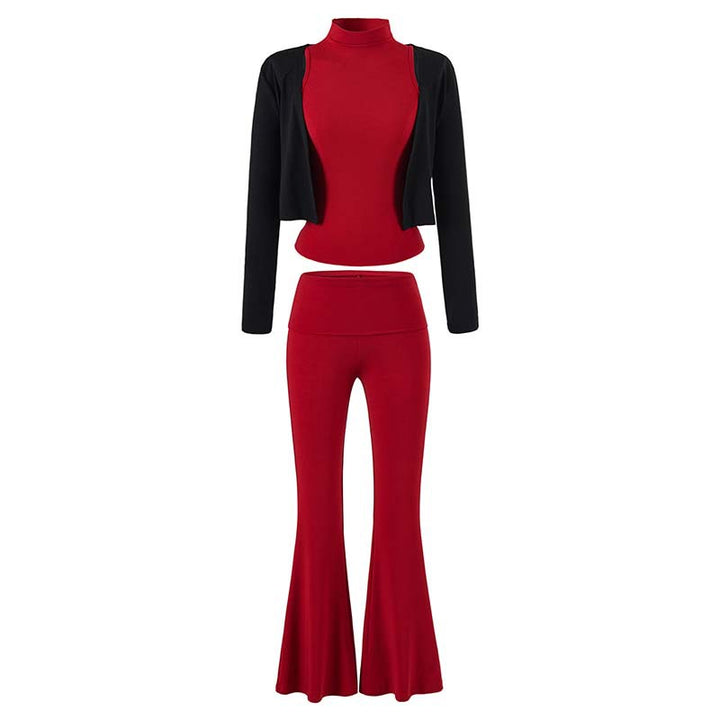 Women's Loungewear Set with Bolero, Turtleneck Cropped Top and Flared Trousers Amarae