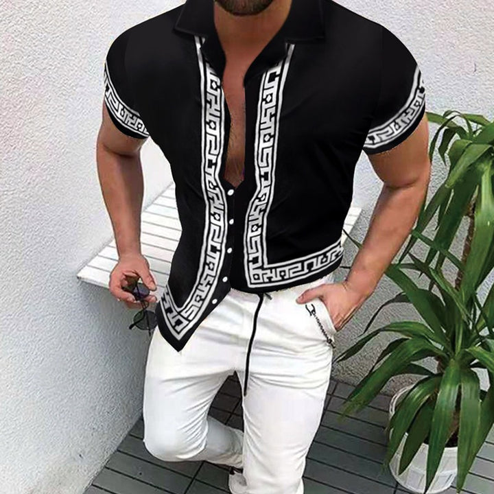 Amarae geometric short sleeve button-up shirt