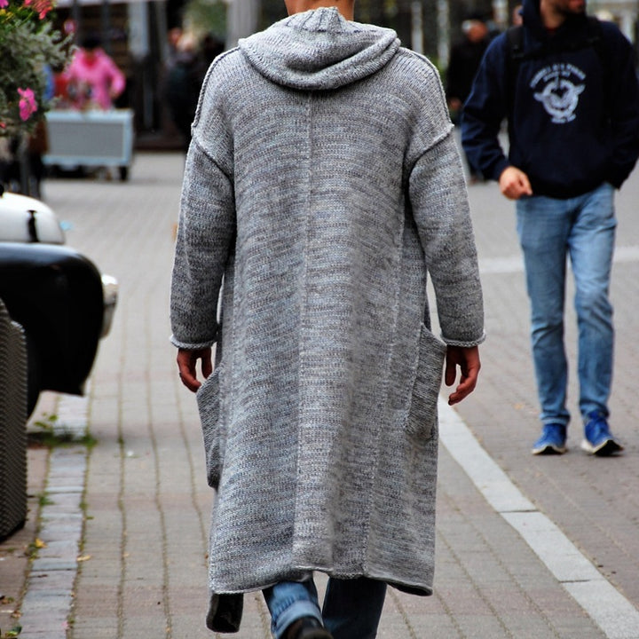 Long knitted coat for men with a modern design and casual details Lune London
