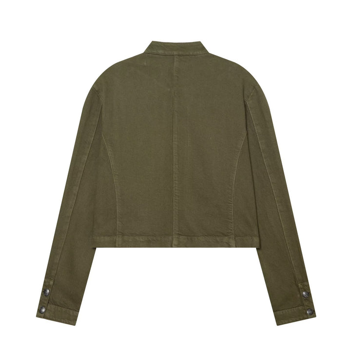 Women's Short Military-inspired Jacket with Stand Collar, Decorative Button Plackets and Full Zip Amarae