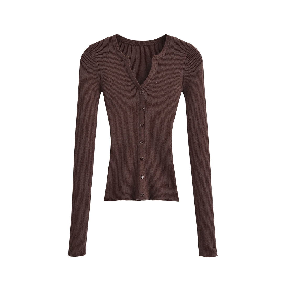 Women's Ribbed Fine Knit Cardigan with Deep V-Neck and Button Placket Amarae