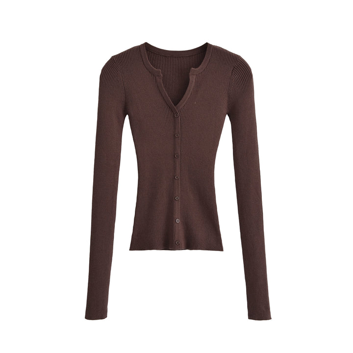 Women's Ribbed Fine Knit Cardigan with Deep V-Neck and Button Placket Amarae