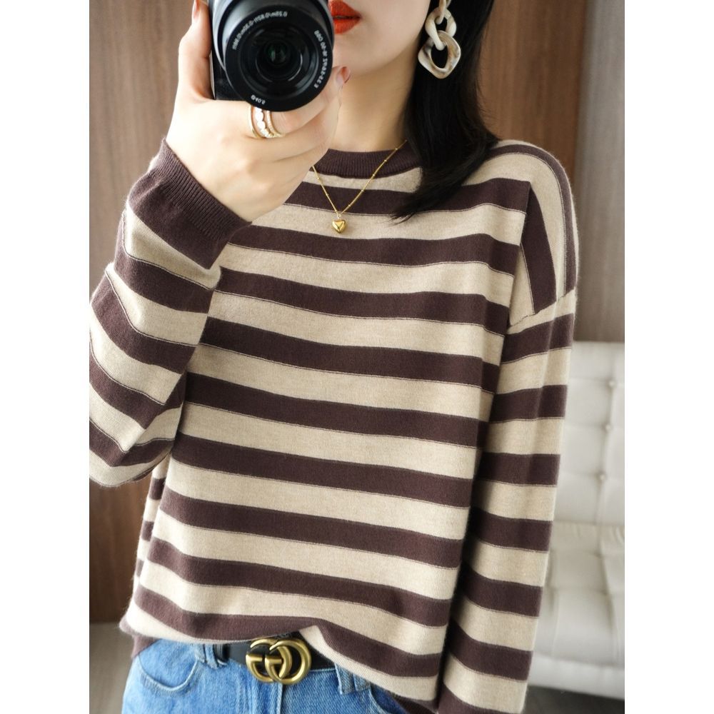 Pull en tricot décontracté pour femmes avec larges rayures Chic & Stil
