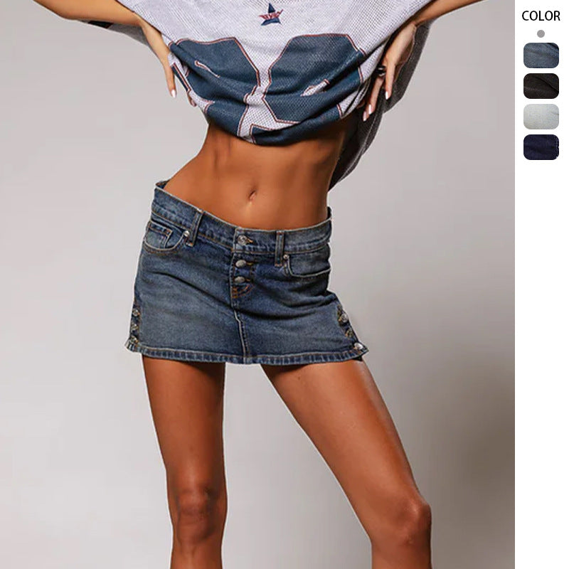 Denim mini skirt for women with button closure and side pockets Chic & Stil