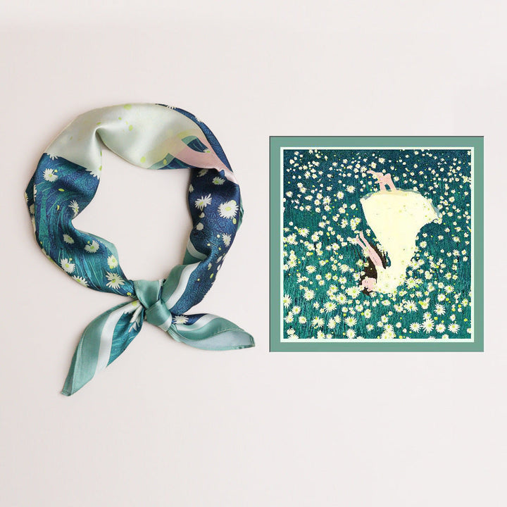 Ladies Silk Scarf with Modern Graphic Design and Luxurious Shine Lune London