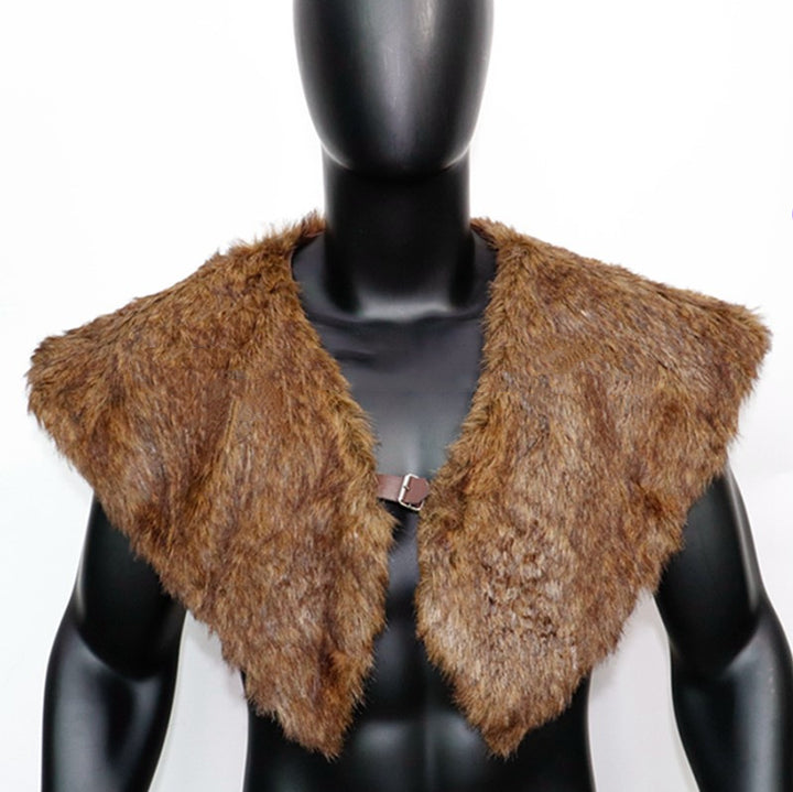 Men's historically inspired faux fur shoulder cape with leather straps Amarae
