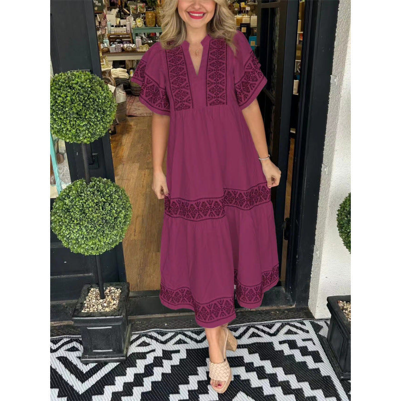 Maxi dress for women with refined embroidery details and a flared cut Lune London