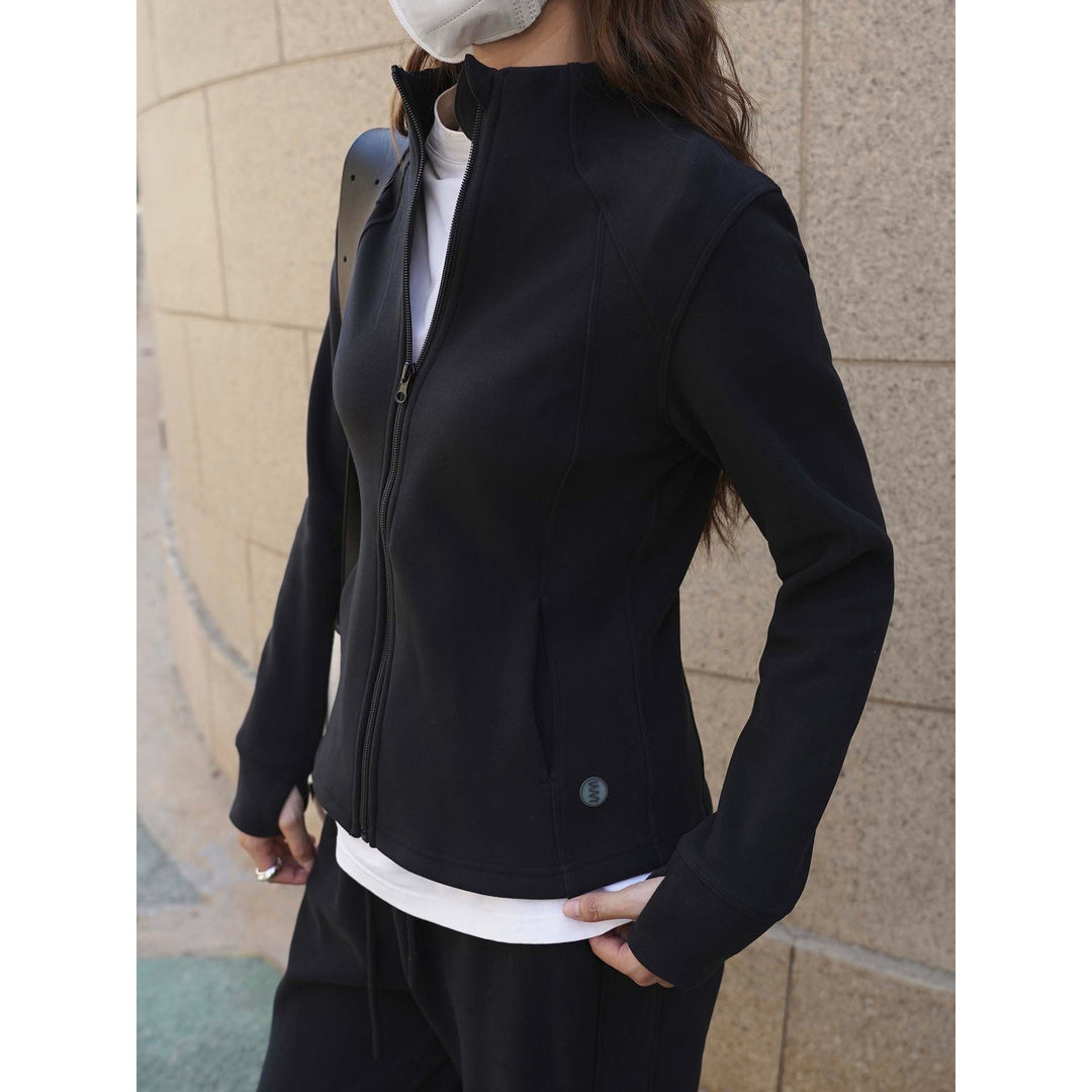 Women's Slim-Fit Training Jacket with Stand-Up Collar and Thumb Holes Amarae