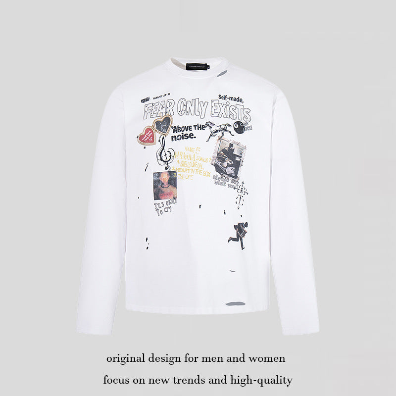 Men's long sleeve shirt with print collage, distressed details and relaxed fit Amarae