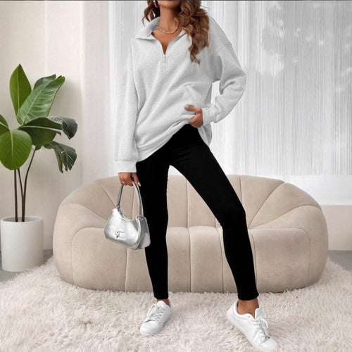 Casual women's sweater with short zip and kangaroo pocket Amarae