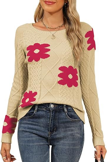 Ladies Large Floral Pattern Knit Sweater Lune London