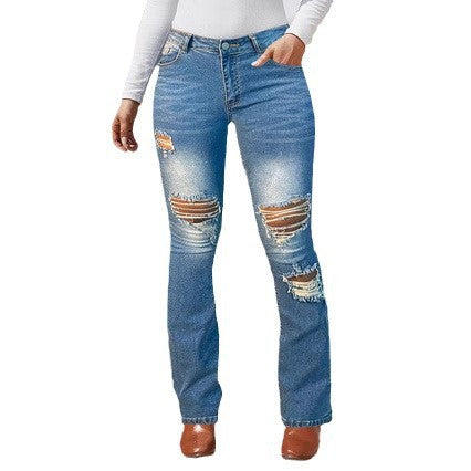 Women's Bootcut Jeans with Knee Rips made of Stretch Denim and Mid Rise Amarae