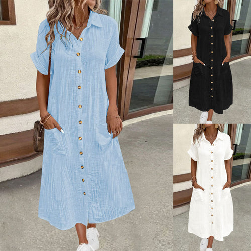 Shirt dress for women with decorative buttons and practical pockets Amarae