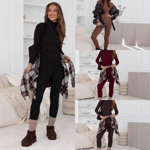 Ensemble de leggings pour femmes avec haut monté et motif côtelé Chic & Stil