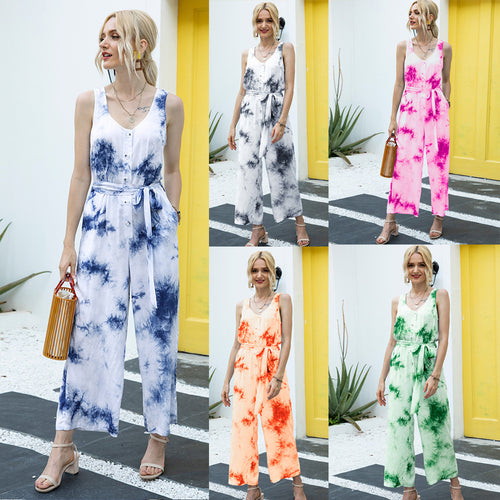 Ladies casual jumpsuit with trendy belt and button placket Amarae