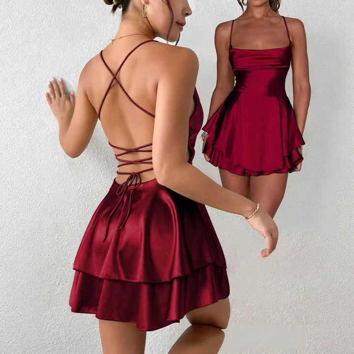 Ladies Charming Mini Dress with Layers and Spaghetti Straps Lune London