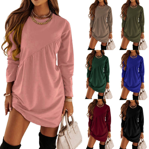 Women Casual Sweatshirt Dress with Asymmetrical Hem and Long Sleeves Amarae