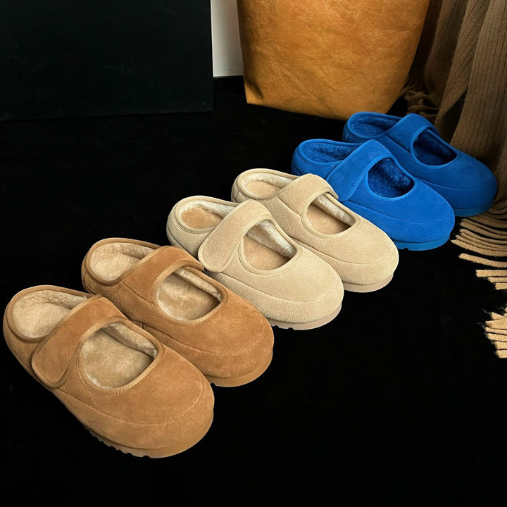 Women's Cozy Velour Mary Jane Slippers with Teddy Lining and Velcro Amarae