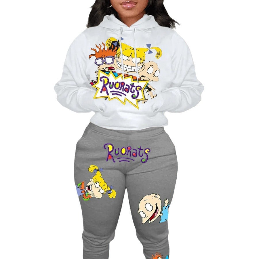 Women's hoodie and jogger set with colorful cartoon patterns Lune London