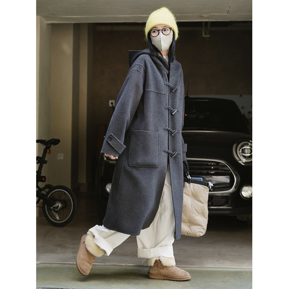 Women's Oversized Duffle Coat made of Wool Blend with Hood and Toggle Closures Amarae