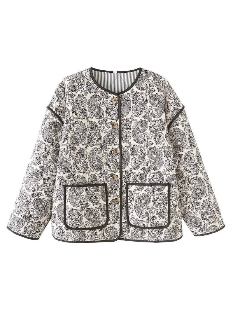 Quilted jacket with unique paisley patterns for women Lune London