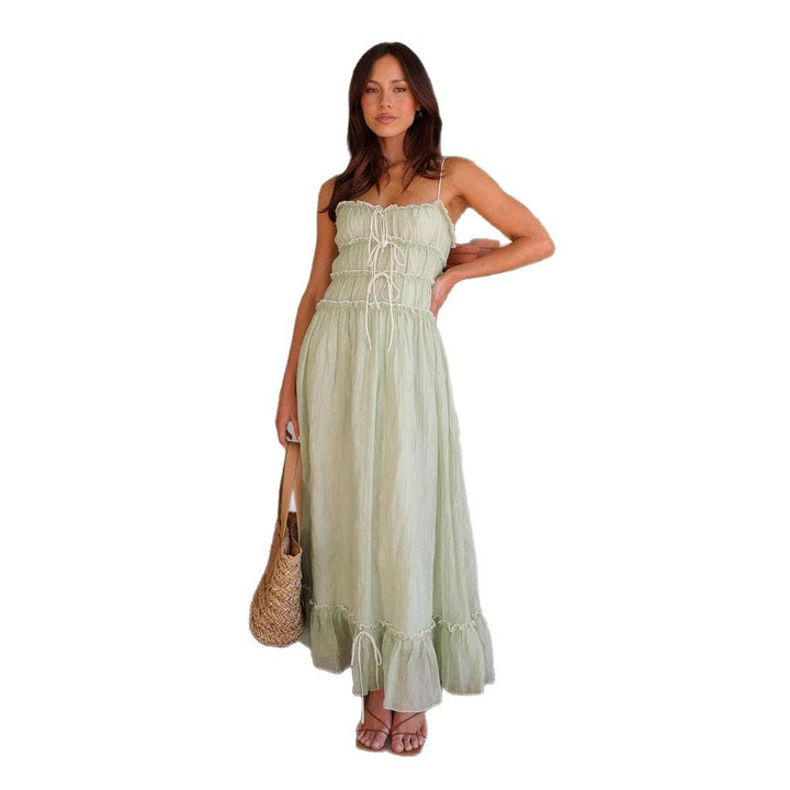 Ladies' maxi dress with ruffle details and adjustable straps Lune London