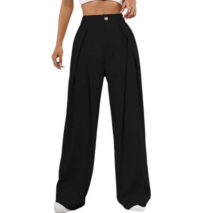 Pantalons palazzo taille haute généreux pour femme avec plis élégants et bouton visible Chic & Stil