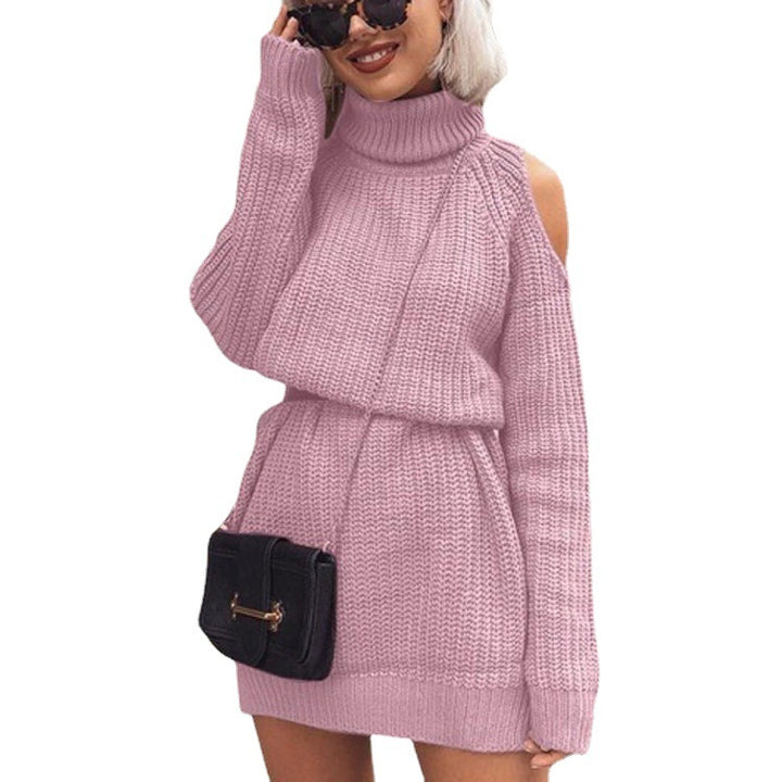 Knit dress for women with turtleneck and off-shoulder design Lune London
