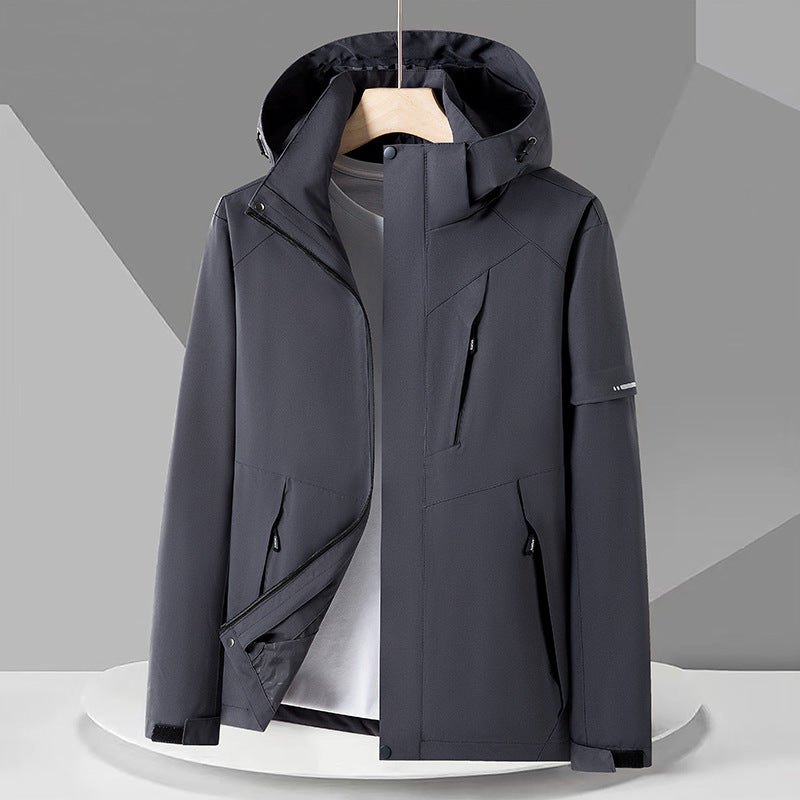 Men's technical softshell jacket with hood, windproof membrane, and chest zipper pocket Amarae