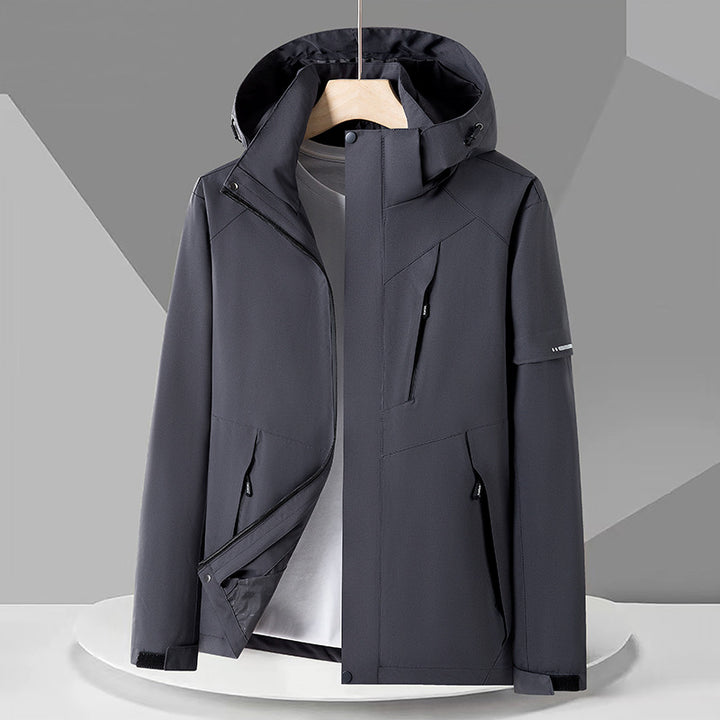 Men's technical softshell jacket with hood, windproof membrane, and chest zipper pocket Amarae