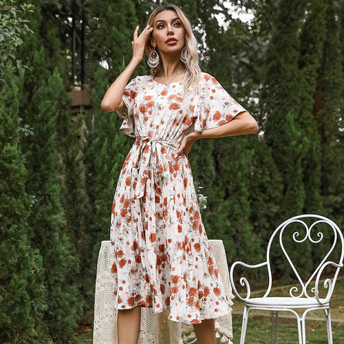 Floral wrap midi dress for women with bell sleeves Amarae
