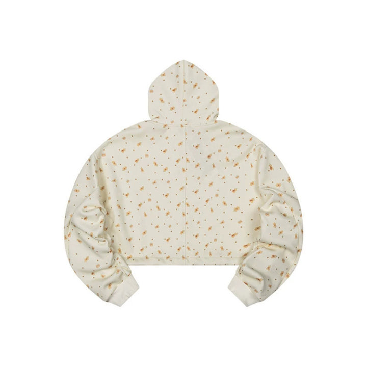 Women's Cropped Hoodie Sweatshirt with Allover Floral Print, Chest Pocket and Ruffled Hem Amarae