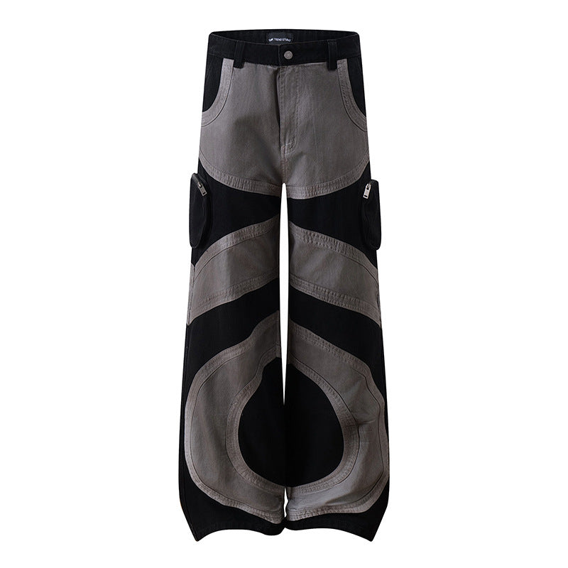 Women's wide patchwork cargo culotte pants with patch pockets and contrast stitching Amarae