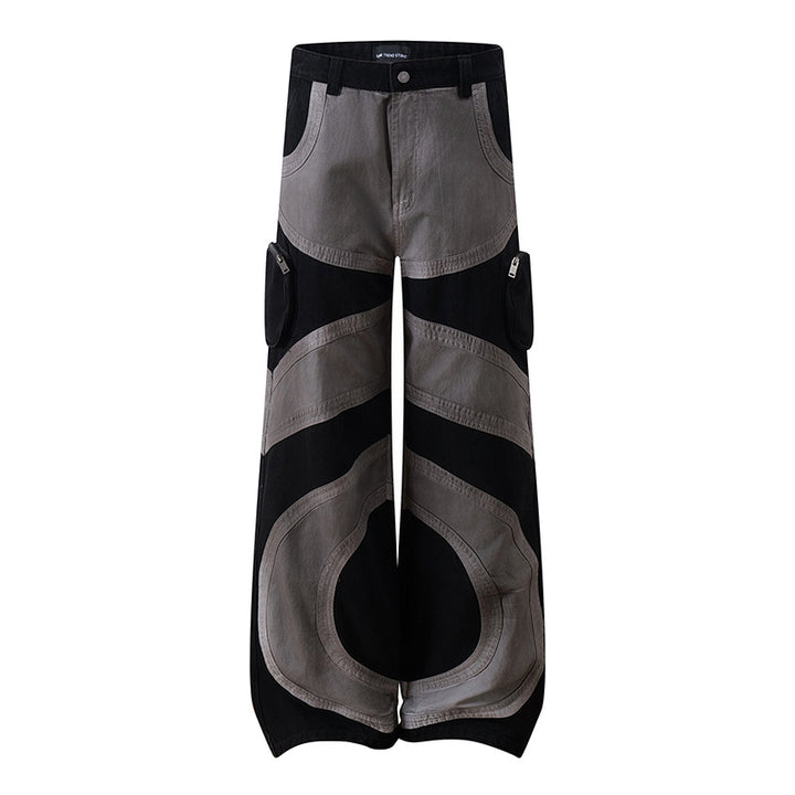 Women's wide patchwork cargo culotte pants with patch pockets and contrast stitching Amarae