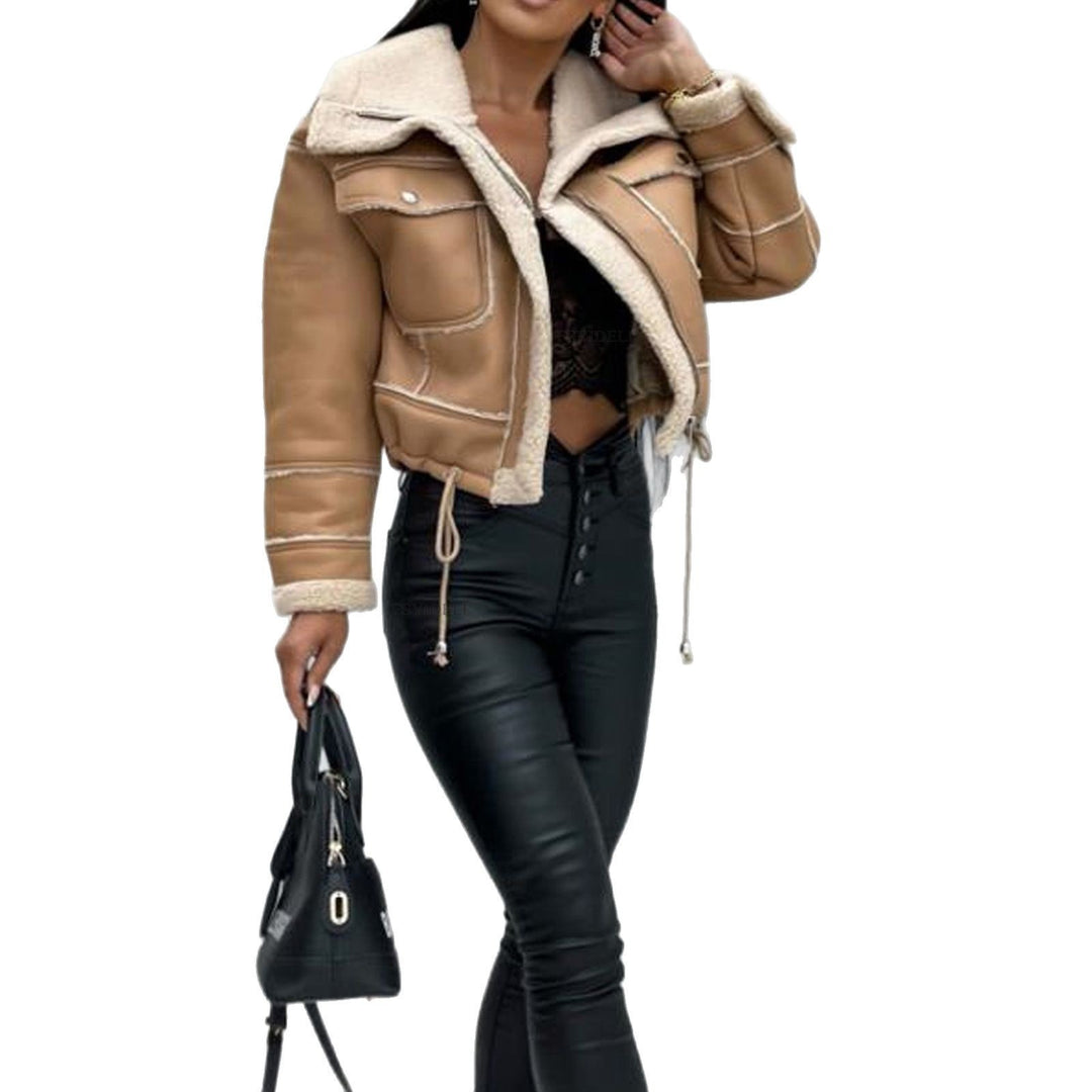 Short leather biker jacket for women in lamb Amarae