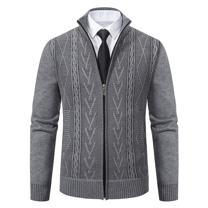 Knitted jacket for men with modern zipper and elegant cable structure Lune London