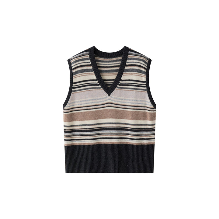 Women Striped Knit Vest with V-Neck and Ribbed Hem Amarae