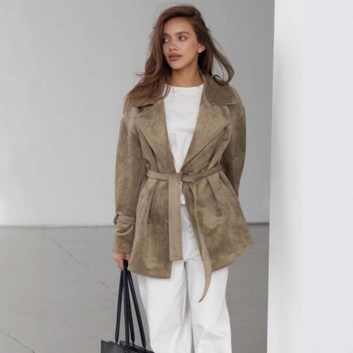 Women Elegant Suede Jacket with Belt Lune London