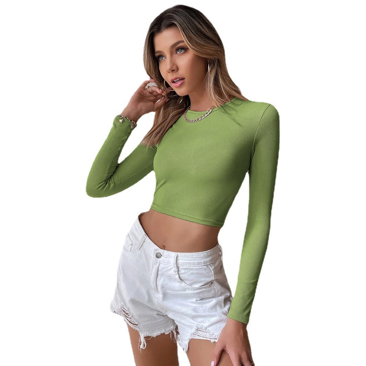 Top court stretch pour femmes avec une texture côtelée fine et des manches longues Chic & Stil