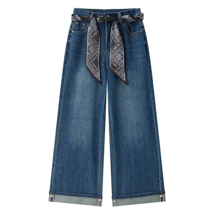 Women Extra Wide Denim Baggy Pants with Deep Crotch, Rolled Hem and Palazzo Fall Amarae