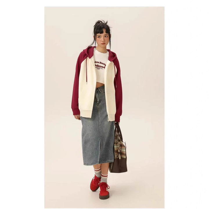 Ladies' hooded jacket with chic and stylish color block design
